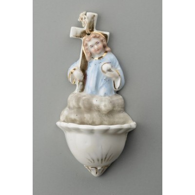Kropielniczka z wizerunkiem Chrystusa. Porcelana malowana i złocona.